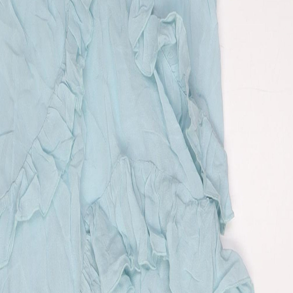 Marks and Spencer Womens Blue Viscose A-Line Size 16 Round Neck Button - Sheer