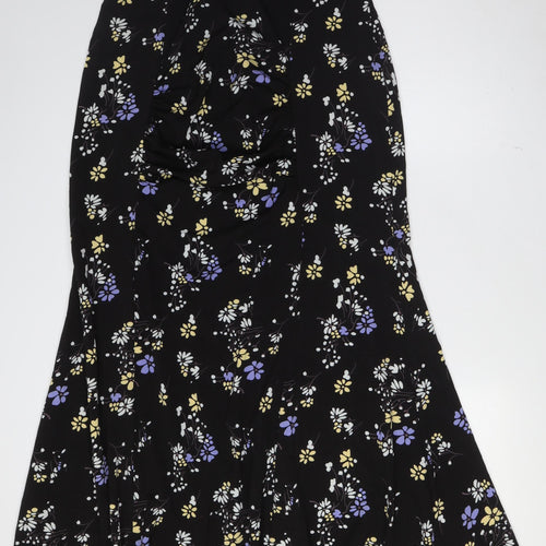 Boohoo Womens Black Floral Polyester A-Line Size 16 Off the Shoulder Zip