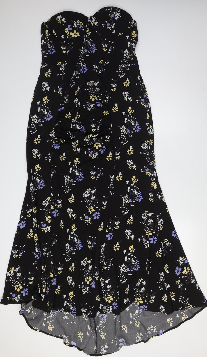 Boohoo Womens Black Floral Polyester A-Line Size 16 Off the Shoulder Zip