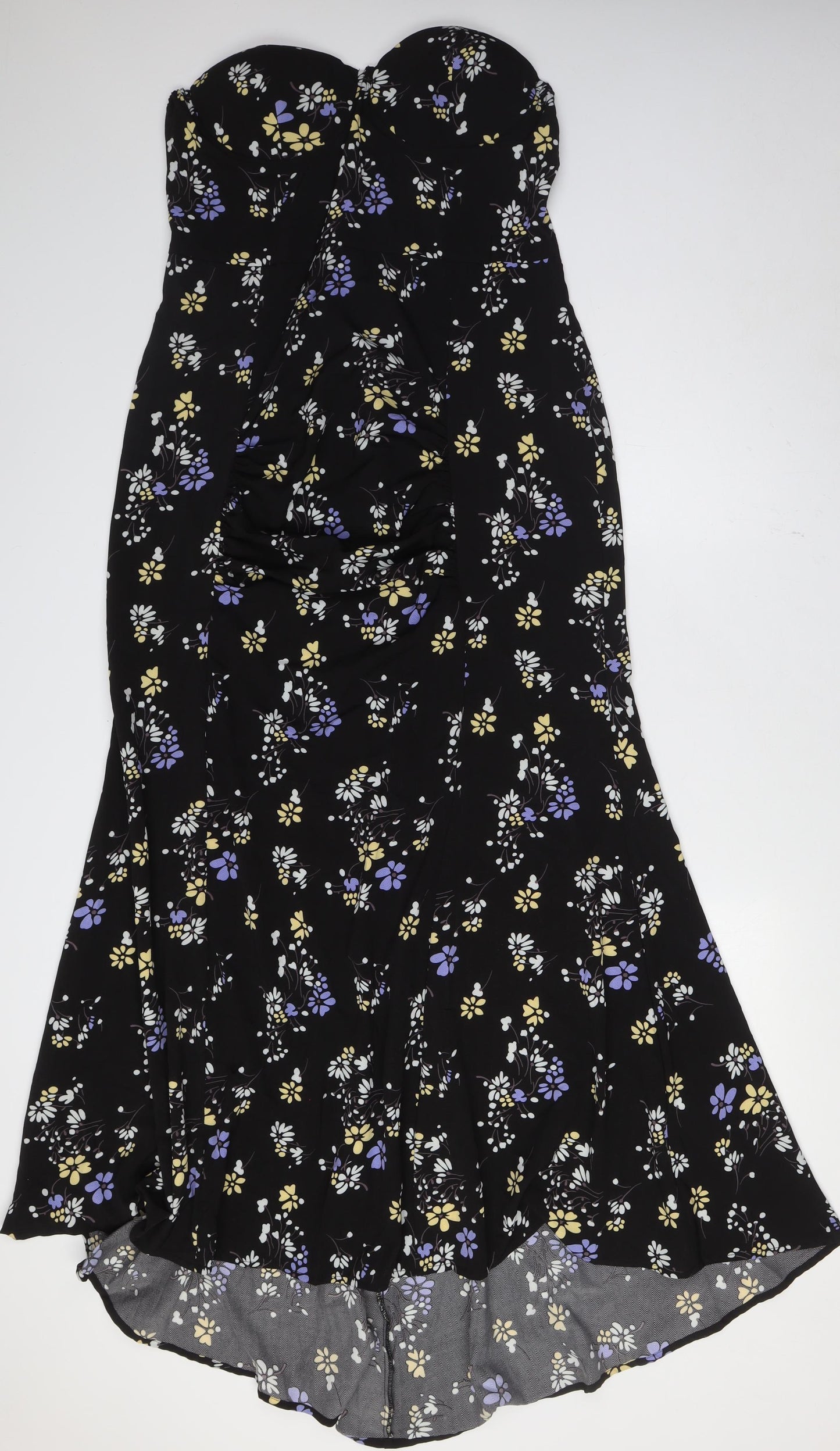 Boohoo Womens Black Floral Polyester A-Line Size 16 Off the Shoulder Zip