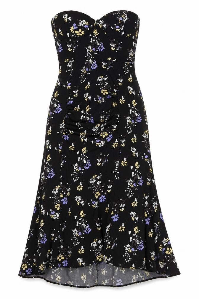 Boohoo Womens Black Floral Polyester A-Line Size 16 Off the Shoulder Zip