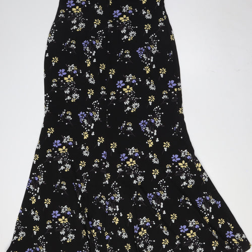 Boohoo Womens Black Floral Polyester A-Line Size 16 Off the Shoulder Zip