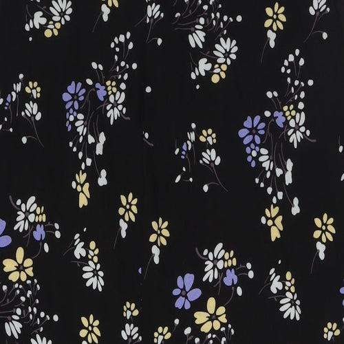 Boohoo Womens Black Floral Polyester A-Line Size 16 Off the Shoulder Zip