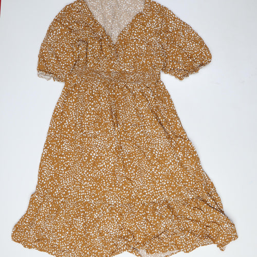 CURVE Womens Brown Viscose A-Line Size 16 V-Neck - Elasticated Waist