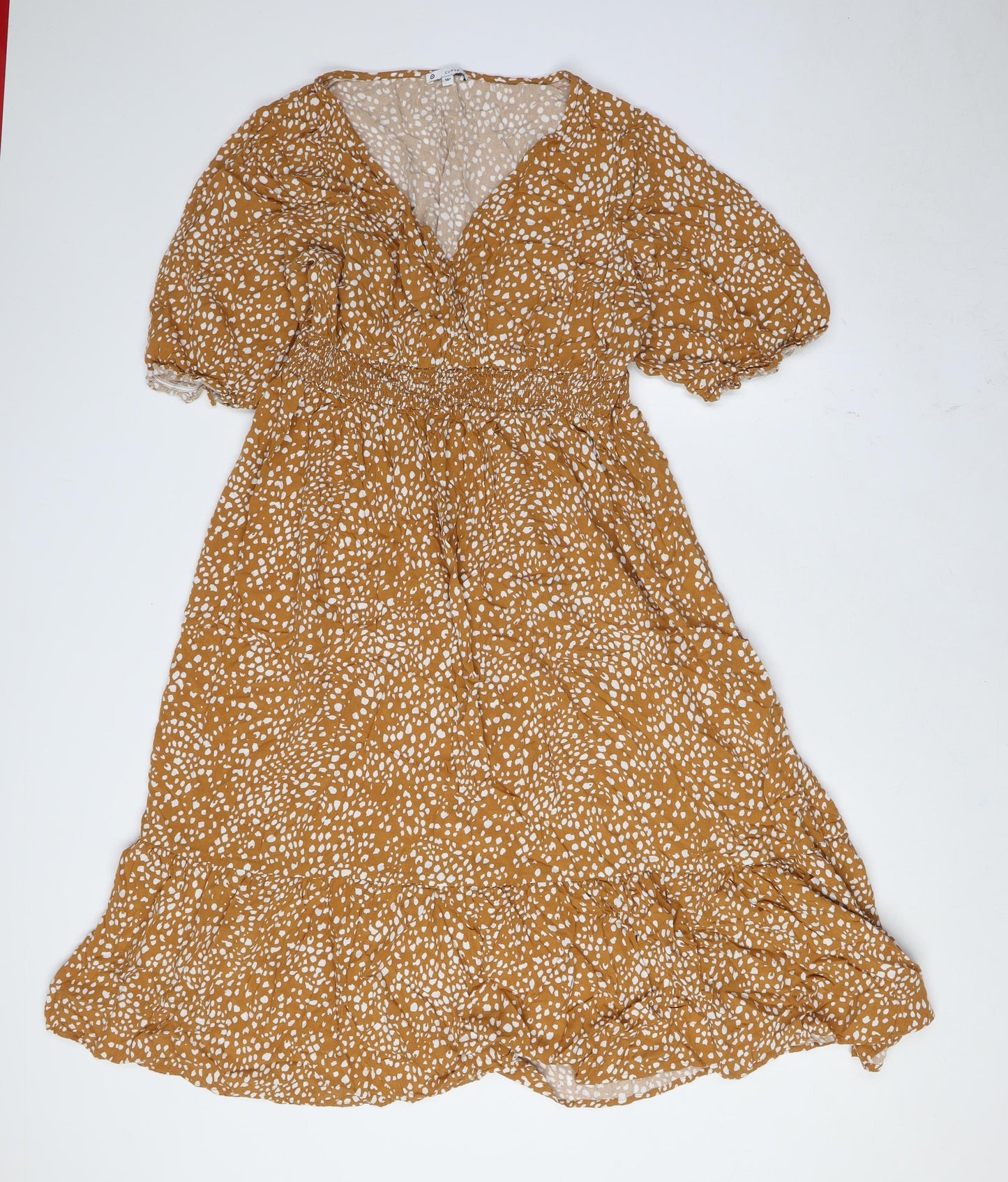 CURVE Womens Brown Viscose A-Line Size 16 V-Neck - Elasticated Waist