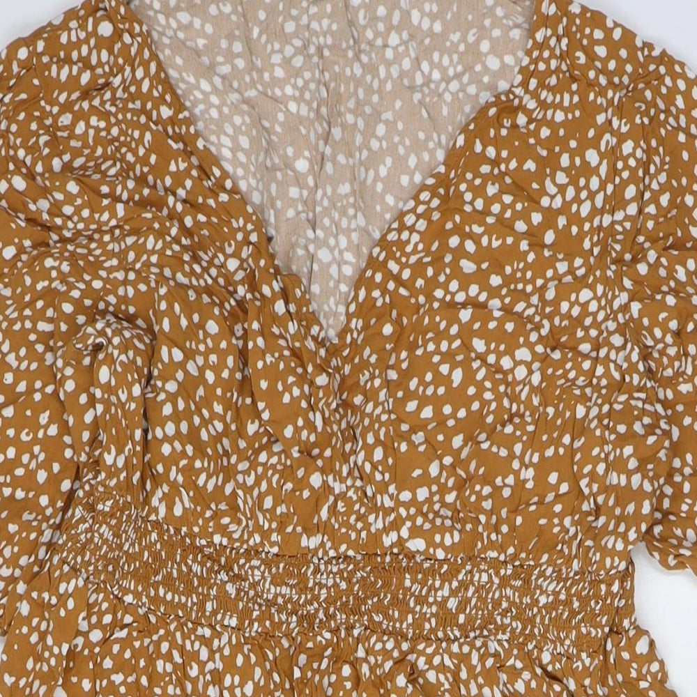 CURVE Womens Brown Viscose A-Line Size 16 V-Neck - Elasticated Waist