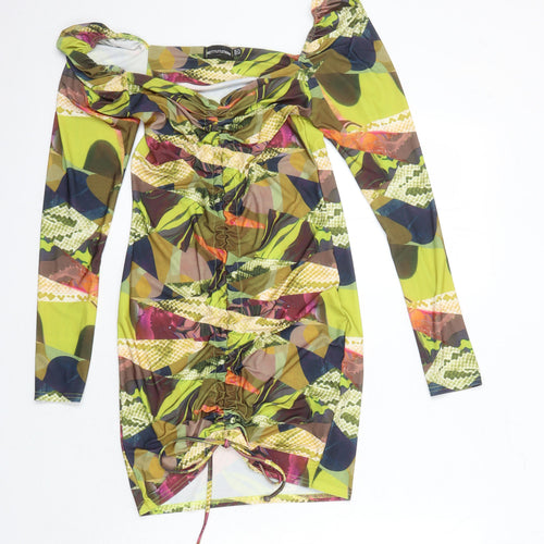 PRETTYLITTLETHING Womens Multicoloured Geometric Polyester Bodycon Size 12 Sweetheart