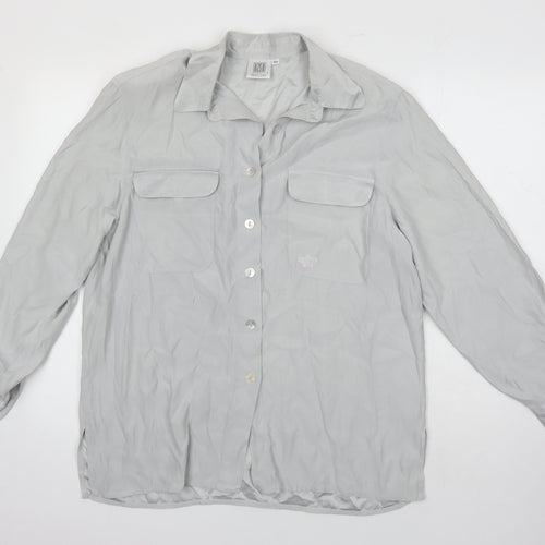 Madelaine Womens Grey Silk Basic Blouse Size 12 Collared