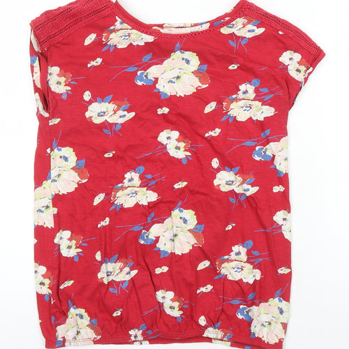 NEXT Womens Multicoloured Floral 100% Cotton Jersey Blouse Size 10 Boat Neck - Elasticated hem