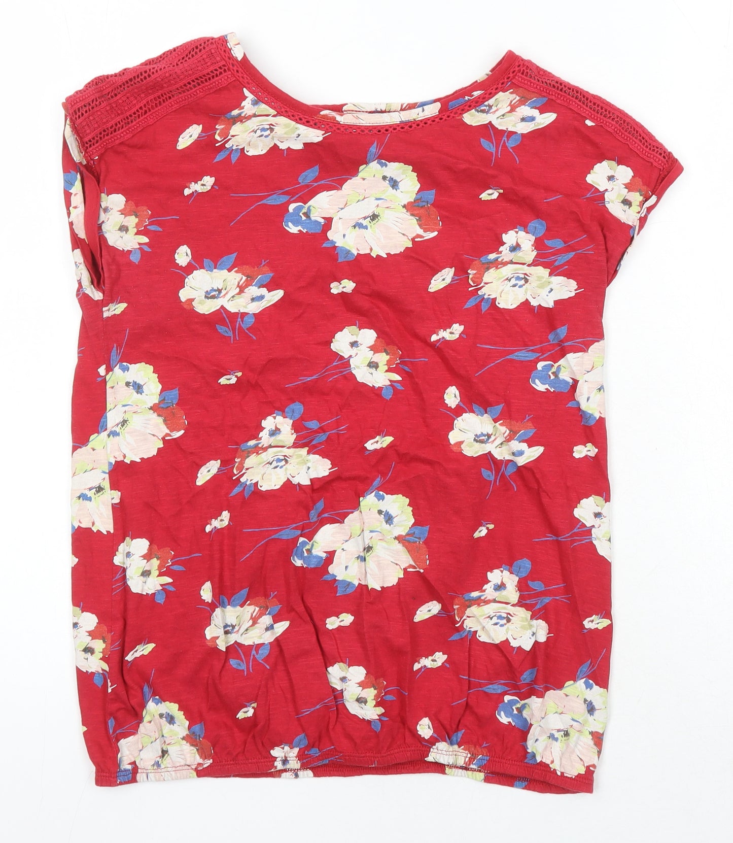 NEXT Womens Multicoloured Floral 100% Cotton Jersey Blouse Size 10 Boat Neck - Elasticated hem