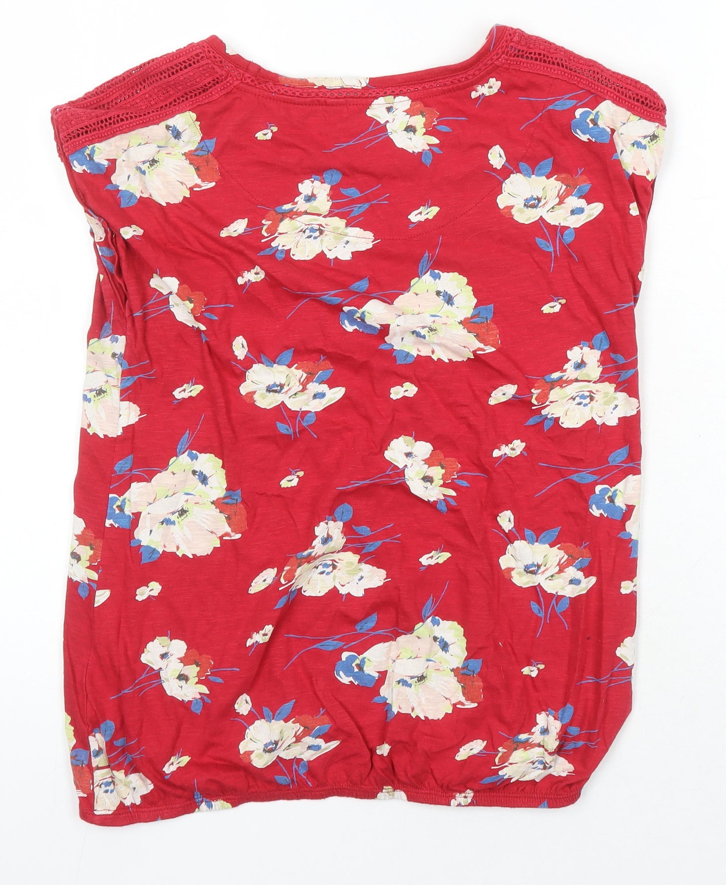 NEXT Womens Multicoloured Floral 100% Cotton Jersey Blouse Size 10 Boat Neck - Elasticated hem