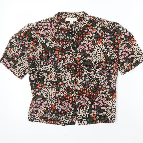 Topshop Womens Multicoloured Floral Polyester Cropped Blouse Size 8 Crew Neck