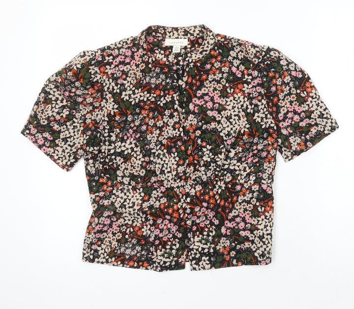 Topshop Womens Multicoloured Floral Polyester Cropped Blouse Size 8 Crew Neck