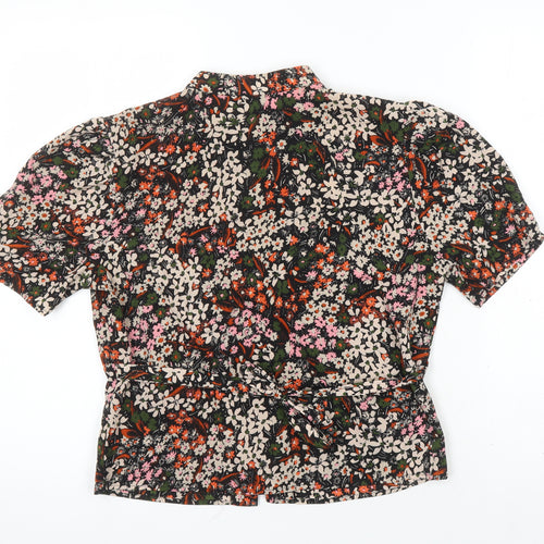 Topshop Womens Multicoloured Floral Polyester Cropped Blouse Size 8 Crew Neck