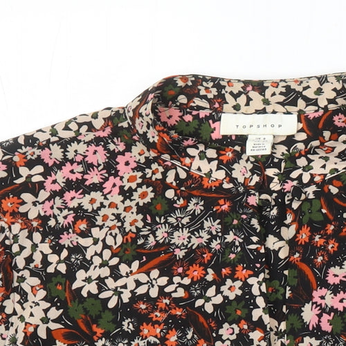 Topshop Womens Multicoloured Floral Polyester Cropped Blouse Size 8 Crew Neck