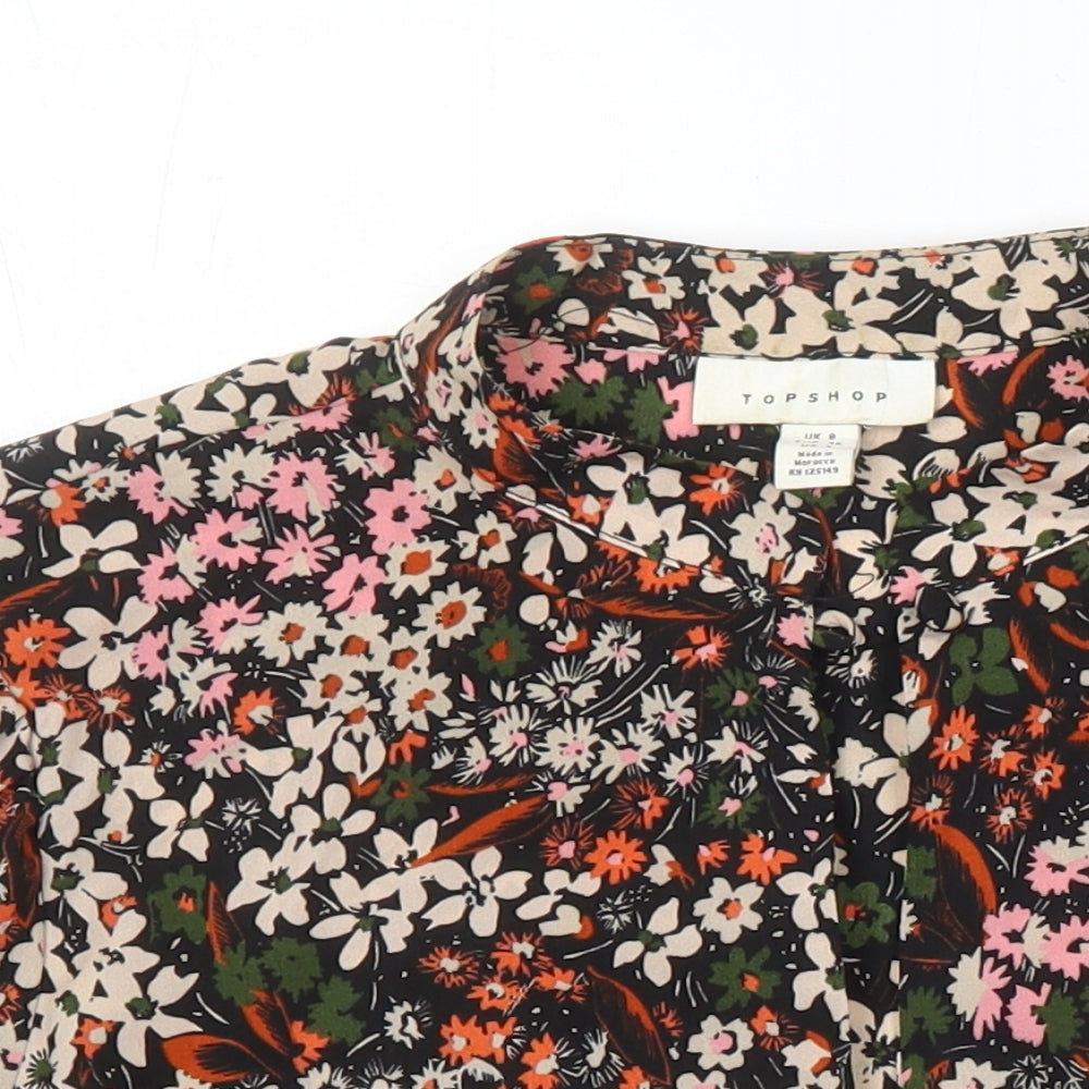 Topshop Womens Multicoloured Floral Polyester Cropped Blouse Size 8 Crew Neck