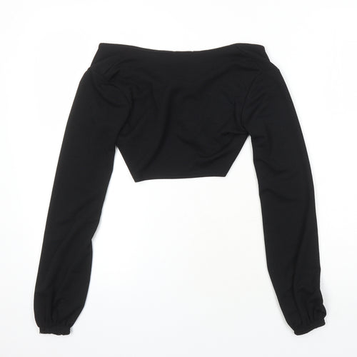 Boohoo Womens Black Polyester Cropped Blouse Size 6 Boat Neck