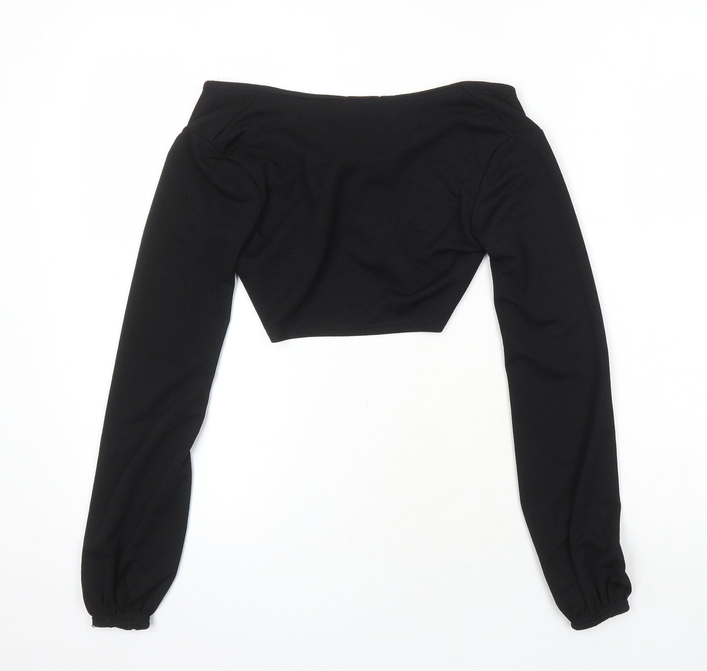 Boohoo Womens Black Polyester Cropped Blouse Size 6 Boat Neck