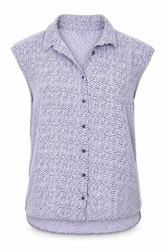 Front view of Next women’s multicoloured geometric viscose basic blouse, size UK 6, collared
