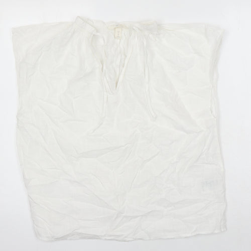 H&M Womens White 100% Cotton Tunic Blouse Size M V-Neck