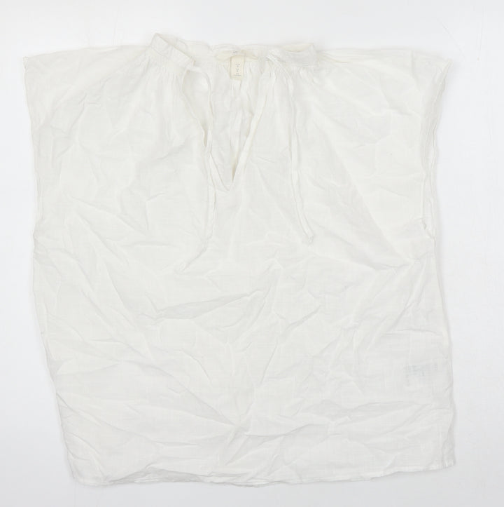 H&M Womens White 100% Cotton Tunic Blouse Size M V-Neck