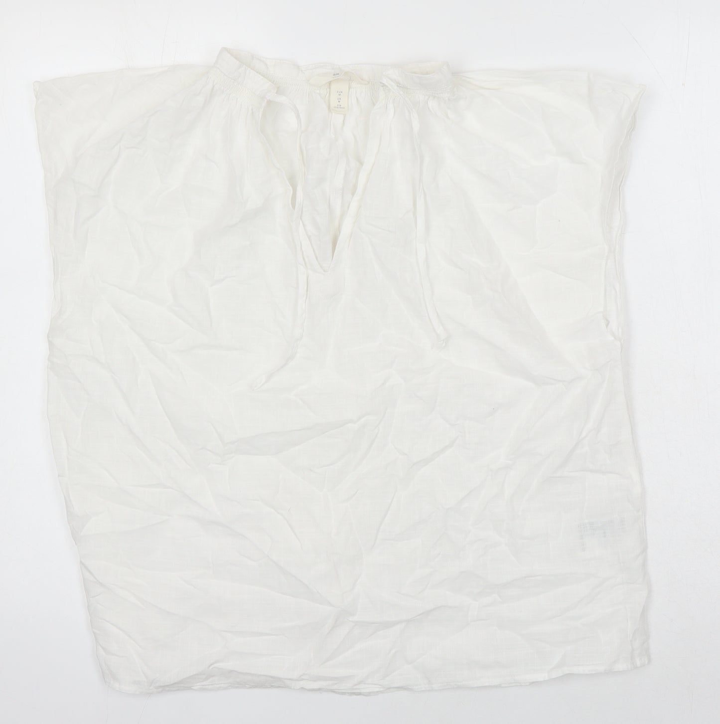 H&M Womens White 100% Cotton Tunic Blouse Size M V-Neck