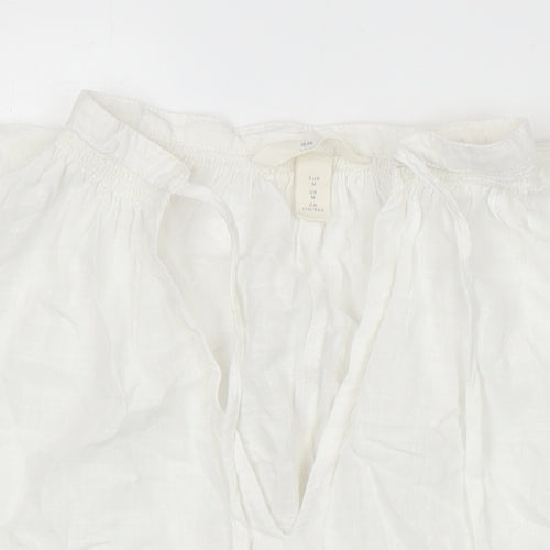 H&M Womens White 100% Cotton Tunic Blouse Size M V-Neck
