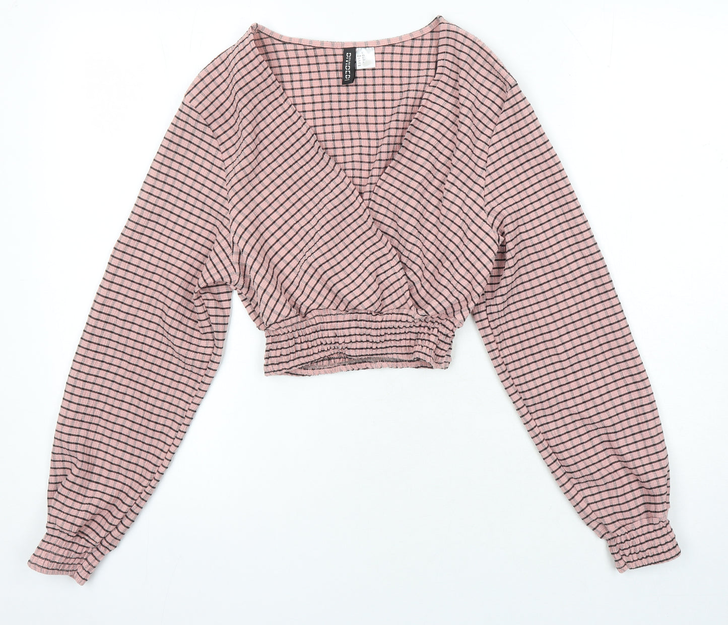 H&M Womens Pink Check Polyester Cropped Blouse Size XS Sweetheart