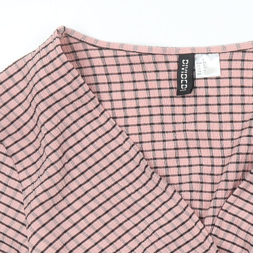 H&M Womens Pink Check Polyester Cropped Blouse Size XS Sweetheart
