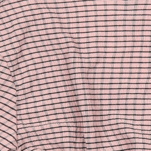 H&M Womens Pink Check Polyester Cropped Blouse Size XS Sweetheart