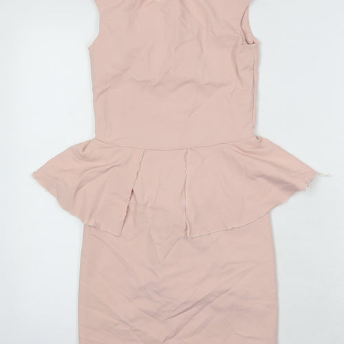 Zara Womens Pink Cotton Pencil Dress Size XS Boat Neck Zip - Pendulum waist