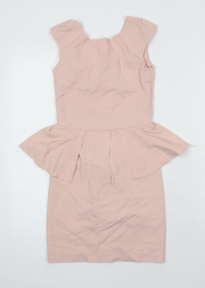Zara Womens Pink Cotton Pencil Dress Size XS Boat Neck Zip - Pendulum waist