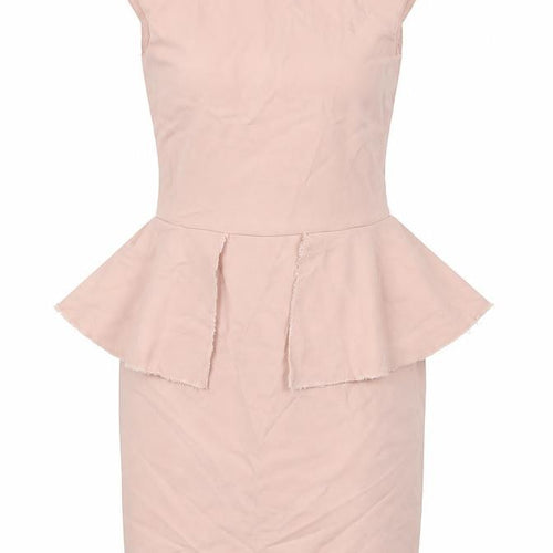 Zara Womens Pink Cotton Pencil Dress Size XS Boat Neck Zip - Pendulum waist