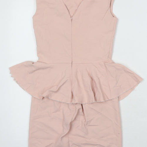 Zara Womens Pink Cotton Pencil Dress Size XS Boat Neck Zip - Pendulum waist