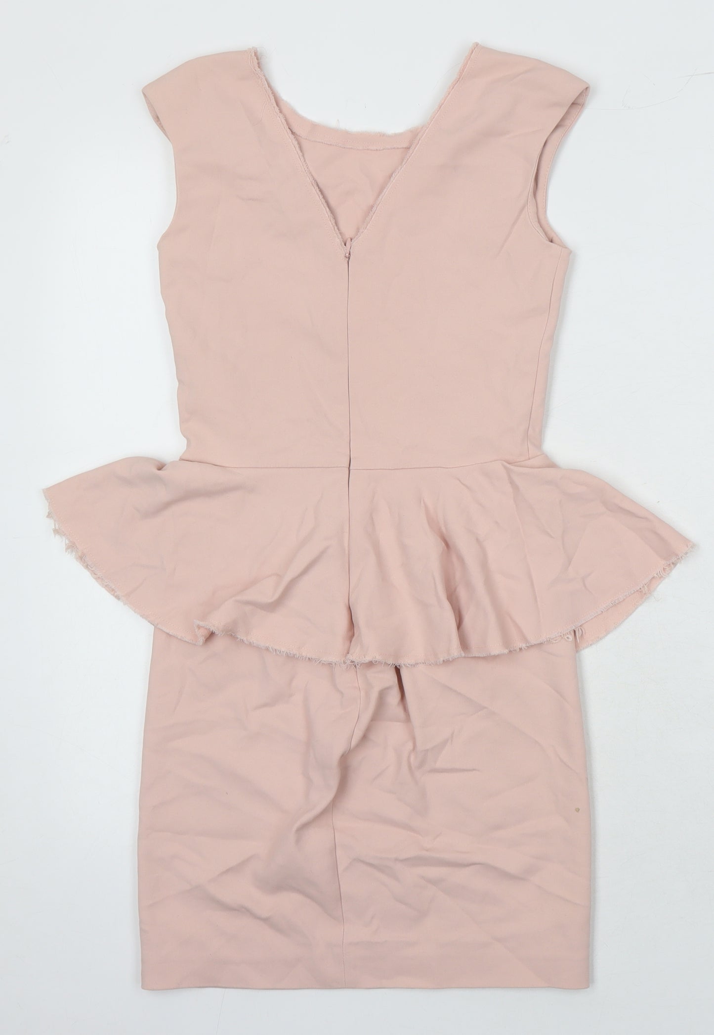 Zara Womens Pink Cotton Pencil Dress Size XS Boat Neck Zip - Pendulum waist