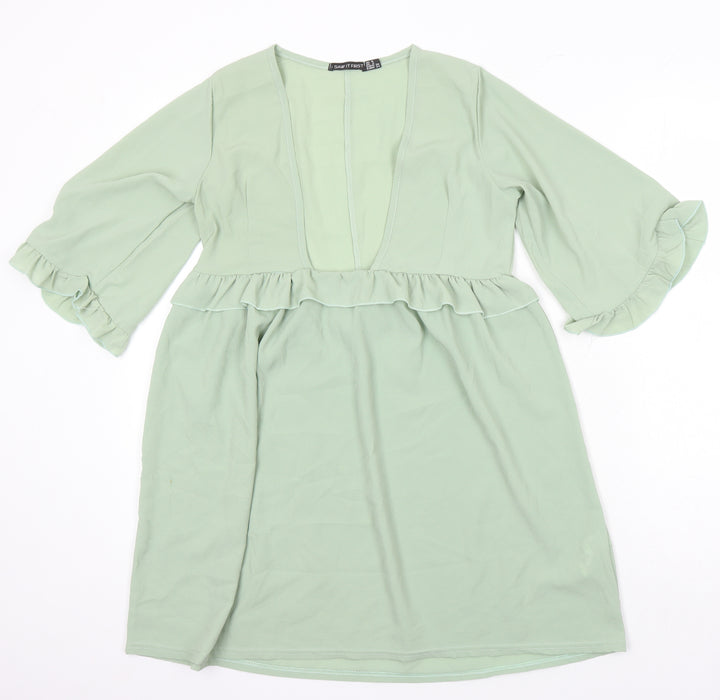 I SAW IT FIRST Womens Green Polyester A-Line Size 8 V-Neck