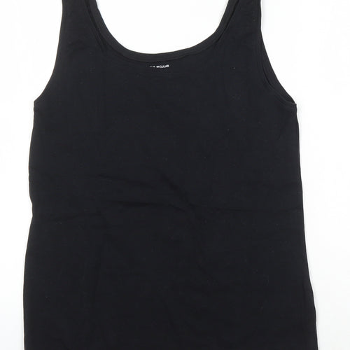 M&S Womens Black 100% Cotton Basic T-Shirt Size 16 Boat Neck