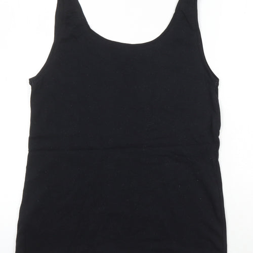M&S Womens Black 100% Cotton Basic T-Shirt Size 16 Boat Neck