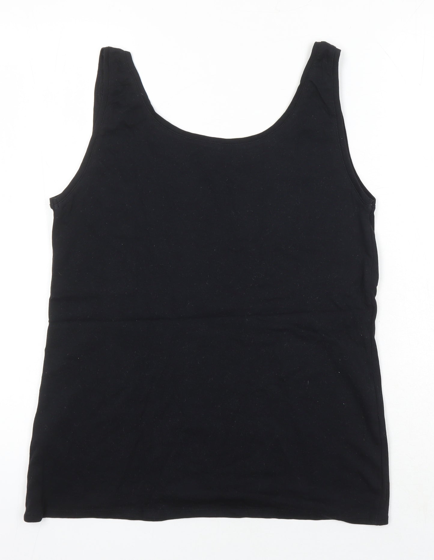 M&S Womens Black 100% Cotton Basic T-Shirt Size 16 Boat Neck