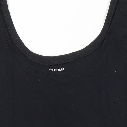 M&S Womens Black 100% Cotton Basic T-Shirt Size 16 Boat Neck