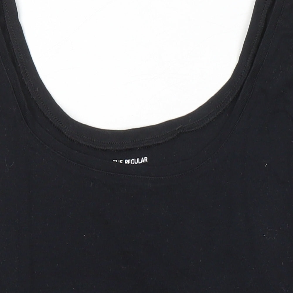 M&S Womens Black 100% Cotton Basic T-Shirt Size 16 Boat Neck