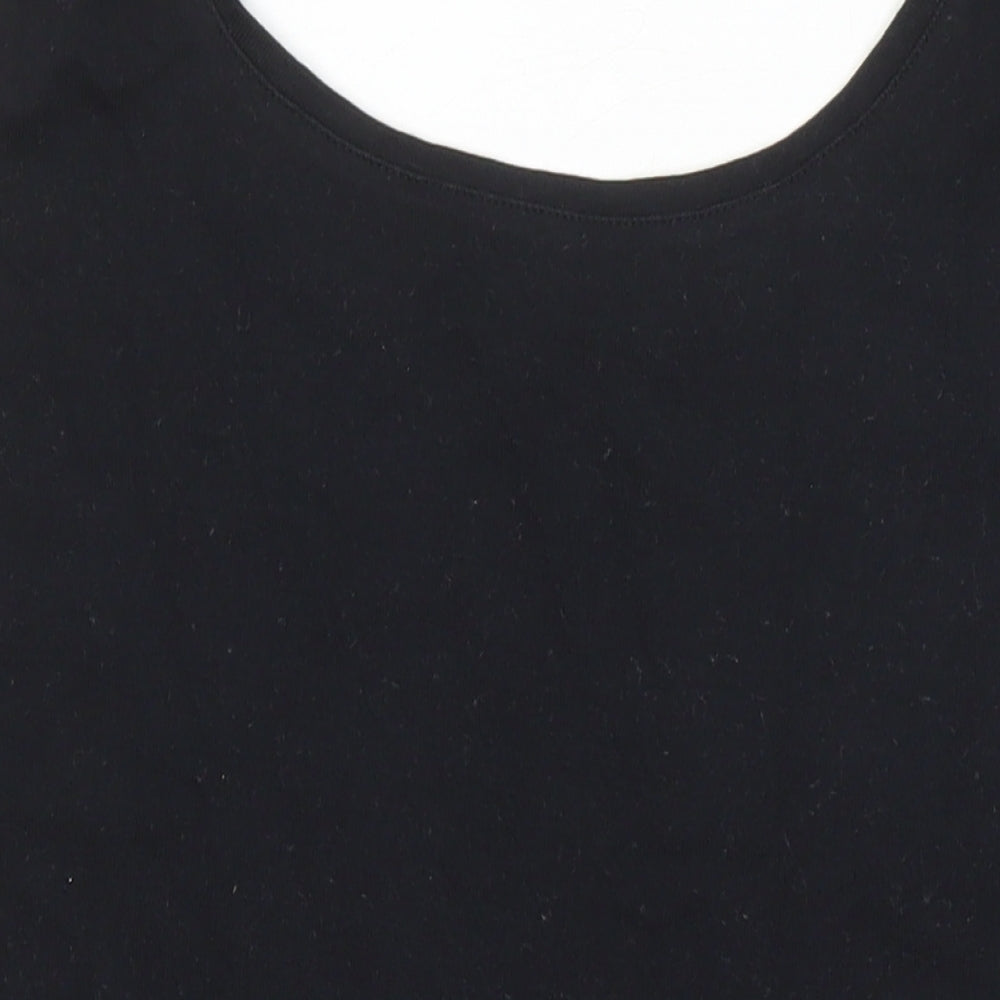 M&S Womens Black 100% Cotton Basic T-Shirt Size 16 Boat Neck
