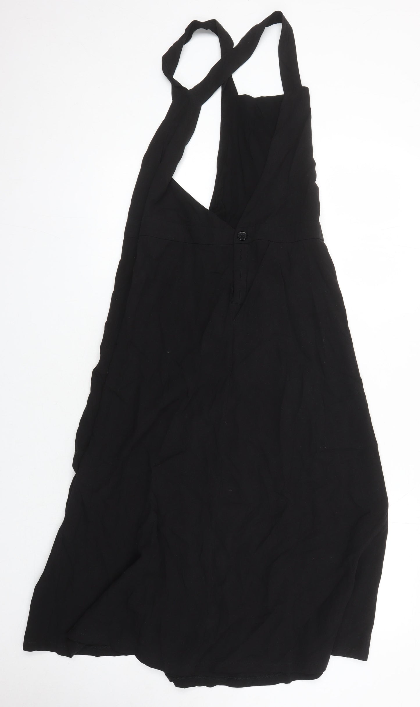 H&M Womens Black Lyocell Pinafore/Dungaree Dress Size 8 V-Neck