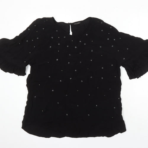 River Island Womens Black Viscose Tunic Blouse Size 18 Boat Neck - Beaded Detail