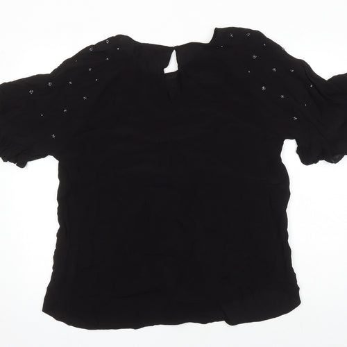 River Island Womens Black Viscose Tunic Blouse Size 18 Boat Neck - Beaded Detail