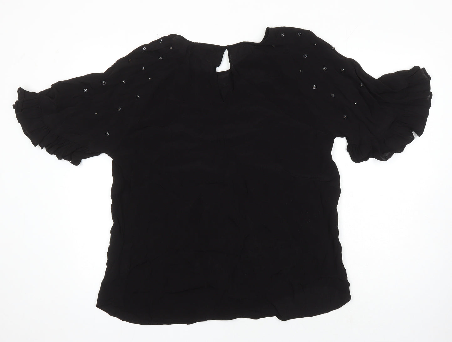 River Island Womens Black Viscose Tunic Blouse Size 18 Boat Neck - Beaded Detail
