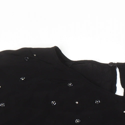River Island Womens Black Viscose Tunic Blouse Size 18 Boat Neck - Beaded Detail