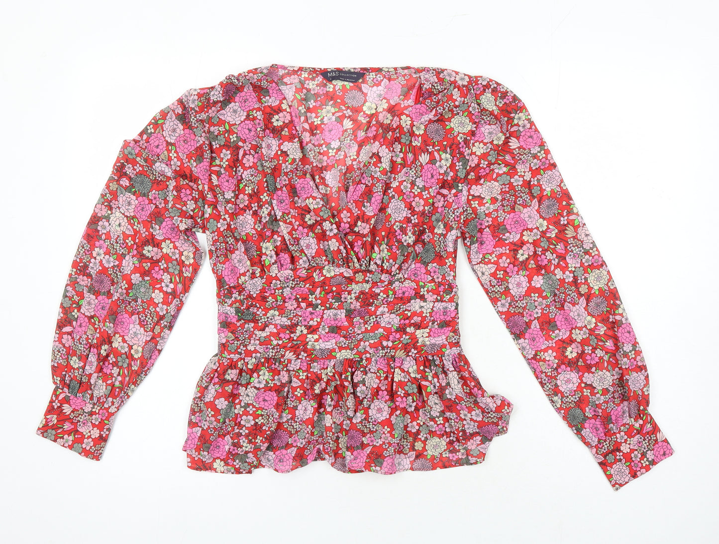 M&S Womens Multicoloured Floral Polyester Tunic Blouse Size 6 Sweetheart