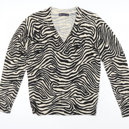 M&S Collection Womens Multicoloured V-Neck Animal Print Acrylic Pullover Jumper Size S
