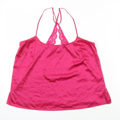 M&S Womens Pink Solid Polyester Cami Pyjama Top Size 8
